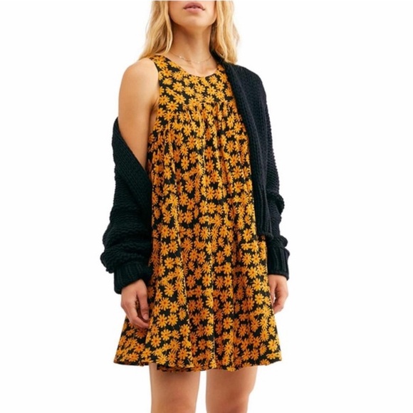 Free People Electric Daisy Mini Dress Sleeveless Pockets Orange Black 12 New - Picture 1 of 10